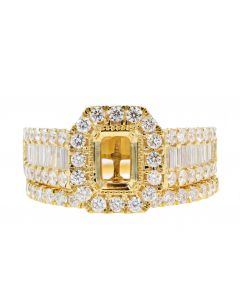 1.34CTW Diamonds 14K Yellow Gold Engagement Ring Set Semi Mount Setting Fits Emerald or Princess Cut Diamond