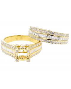2.3CT Diamonds 14K Yellow Gold Engagement Ring Set Semi Mount Setting Fits Cushion or Radiant Cut Diamond