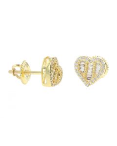 10K YELLOW GOLD 0.26 CT. TW HEART SHAPED EARRINGS WITH ROUND AND BAGUETTE DIMONDS