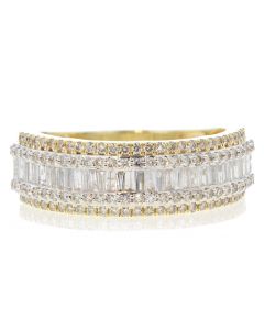 10K Yellow Gold Diamond Ring Men's Band 1.10Cttw Round and Baguette Diamonds