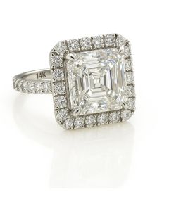 14K White Gold IGI Certified Square Emarald Cut 5.43 CT Lab Diamond Ring with 1.51 CT Accent Stones