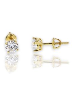 10k Yellow Gold Solitaire Diamond Earrings available in 0.25 carat, 0.5 carat, 0.75 carat, 1 carat total CVD lab grown VVS Diamonds 