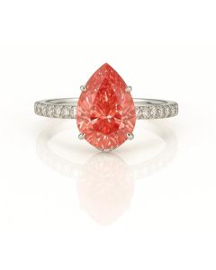 14KT IGI Certified White Gold 3.05 CT Pear Lab Pink Diamond Ring with 0.50 Accent Stones