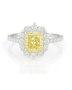 14kt IGI Certified White Diamond with Yellow Square Cushion Brilliant 2.05 carat Lab grown ring- 2.8 Accent Stones