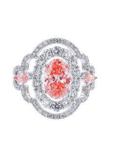 14K White Gold 5.76CT Double Halo Pink lab Diamond IGI Certified Ring 20.5mm with 2.0 CT Accent Stones