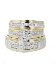 10KT Yellow Gold 0.75 Ct Real Diamond Wedding Ring Trio Set  total width 17.86 mm approx.F/M Size 7/10