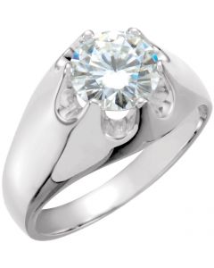 14K White Gold Mens 2ct Solitaire Ring Classic Belcher Ring 8.5mm Round Center Moissanite