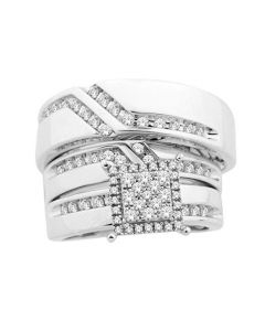 His and Her Rings Set 10K White Gold 0.63ct Diamond 19mm Wide 3pc Wedding set Mens and Womens Rings Set