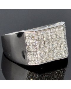 Mens Diamond Ring Wedding Pinky Square 0.66ct White Gold Finish Silver Comfort