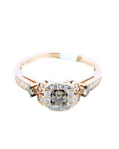 Cognac and White Diamond Engagement Ring Rose Gold 14K 0.55ctw Diamond