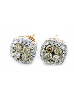 0.5ct Diamond Stud Earrings Cognac And White Diamonds 10K Rose Gold 7mm Wide Screw Back