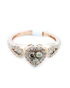 Cognac And White Diamond Heart Ring 0.55ct Rose Gold 10K