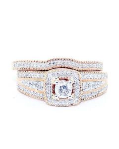 Halo Bridal Set Rose Gold 10K 0.5ctw Diamonds 2pc Set
