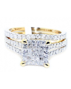 Princess Cut Diamond Bridal Set 1ct Diamonds 10K Yellow gold 2pc Set