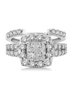 2ct Diamond Princess Cut Bridal Set 10K White Gold 11mm Wide 2pc Set