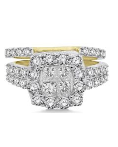 Princess Cut 2ct Diamond Bridal Wedding Set 10K Gold 11mm Wide 2pc Set