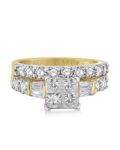 2ct Princess Cut Diamond Bridal Set 10K Yellow Gold Baguette and Round Side Diamonds