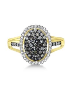 0.5ct Cognac And White Diamond Cocktail Ring 10K Gold Oval Cushion Shaped 13mm Wide