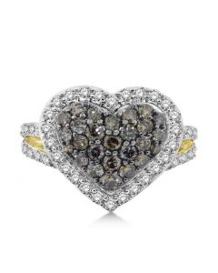 Cognac Diamond Heart Ring 10K Yellow Gold 1.3ct 14mm Wide Cocktail Gift Ring