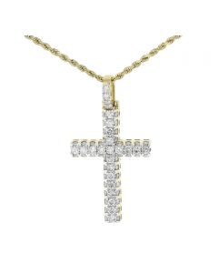 14K Yellow Gold Mens Cross Charm Pendant 2.90ctw Natural Diamonds Round 3D Solid 1.85 Inch