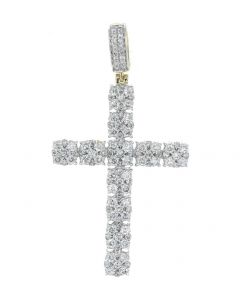 14K Gold Diamond Cross Pendant Mens Big Diamond Clsuter Cross Charm  2.44ctw 2.1 Inch Tall