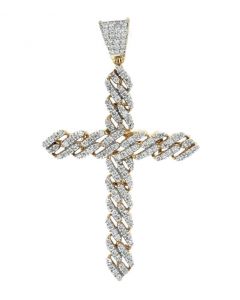 14k yellow Gold Mens Pendant 1.40ctw Natural Diamonds Cross Charm Fancy Cross Pendant 2.3inch