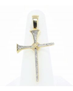 10K Gold Cross Charm Nail Cross Mens or Womens Cross Pendant 0.15ctw Diamonds 1.75 Inch Tall