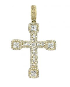 14K Gold Mens Cross Charm Cross Pendant 2.75ctw Diamond Cross Round Diamonds 2.1 Inch Tall