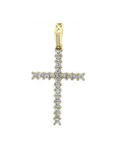 14K Yellow Gold Mens Cross Pendant 2.50ctw Natural Diamonds 2.1 Inch Tall Round Solitaire Diamonds