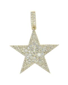 14k Yellow Gold Mens Star Pendant 2.50ctw Diamonds Super Star Mens Diamond Charm Solid Gold 1.7Inch