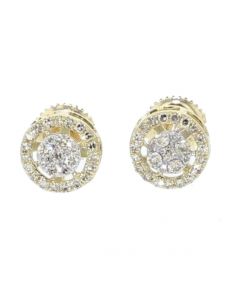14K Gold Stud Earrings 0.75ctw Halo Diamond Earrings Screw Back 11mm Round Cluster 