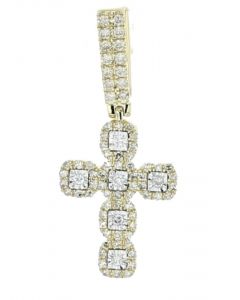 10K Yellow Gold Cross Charm Mens or Womens Pendant 0.66ctw Natural Dimonds 1.4 Inch