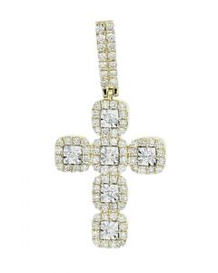 10K Gold Cross Charm Mens or Womens Pendant 1.40ctw Diamonds 1.65 Inch Tall