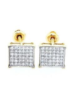 Princess Cut Style Diamond Stud Earrings Round Pave Set Diamonds 0.2ctw 10K Yellow Gold
