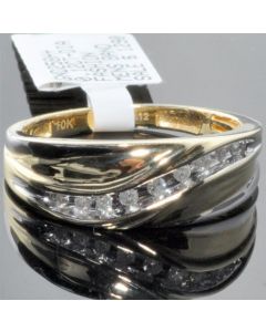 Wedding Band Mens Ring 0.12ct Diamonds 10K Gold Comfort fit 8mm Two Tone Gold