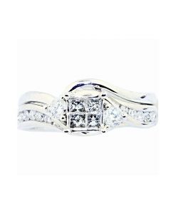 Princess Cut Diamond Bridal Set 0.54ct 14K White Gold 8mm Wide 2pc Set