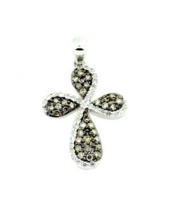 Cognac Diamond Cross Pendant 10K White Gold 0.3ct 16mm