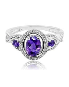 1ctw Diamond And Amethyst Ring 10K White Gold 11mm Wide