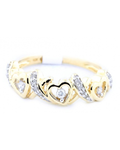 Diamond Fashion Band ring XO Hearts Love Ring 0.13ct 10K Yellow Gold 5mm Wide
