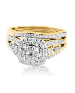 0.39ct Diamond Bridal Wedding Ring Set 10K Yellow Gold Vintage Inspired 10mm Wide