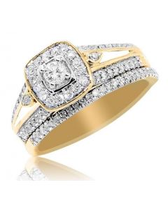 0.5ct Diamond Bridal Wedding Ring Set 10K Yellow Gold Vintage Inspired 8mm Wide