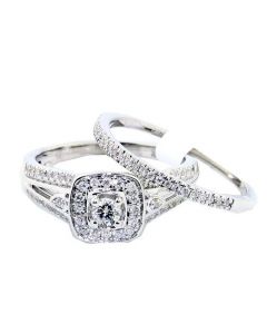 0.5ct Diamond Bridal Wedding Ring Set 10K White Gold Vintage Inspired 9mm Wide