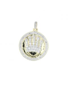 10K Gold Diamond Crown Pendant in Circle Medallion 1.3 Inch Tall 0.85ctw Diamonds