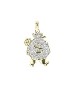 Diamond Pendant for Men Money Bag with Feet 10K Gold Fashion Charm 1/4ctw Diamonds 1.2 Inch Tall