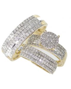14K Trio Rings Set His and Her Rings Extra Wide 20mm 1.33ctw Diamonds 
