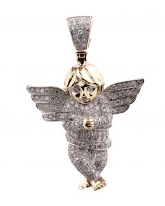 10K GOLD ANGEL PENDANT REAL DIAMOND CHARM MENS WOMENS 1.19CT 42MM TALL