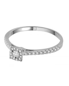10K White Gold Diamond Promise Ring Womens Round Solitaire With Pave Sides Petite 0.09ctw