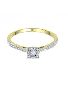 10K Gold Diamond Promise Ring Womens Round Solitaire With Pave Sides Petite 0.09ctw