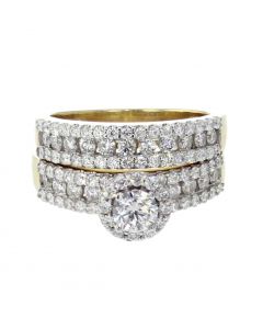 2.00ctw Diamond Ring Set 14K Gold Round Solitaire Center Halo Setting Wide Bands 2 piece Set