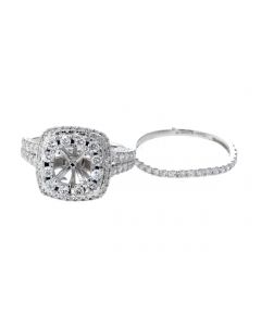 14K White Gold Diamond Semi Mount Beautiful Engagement Ring Set Cushion Shape 1.25ctw Diamonds